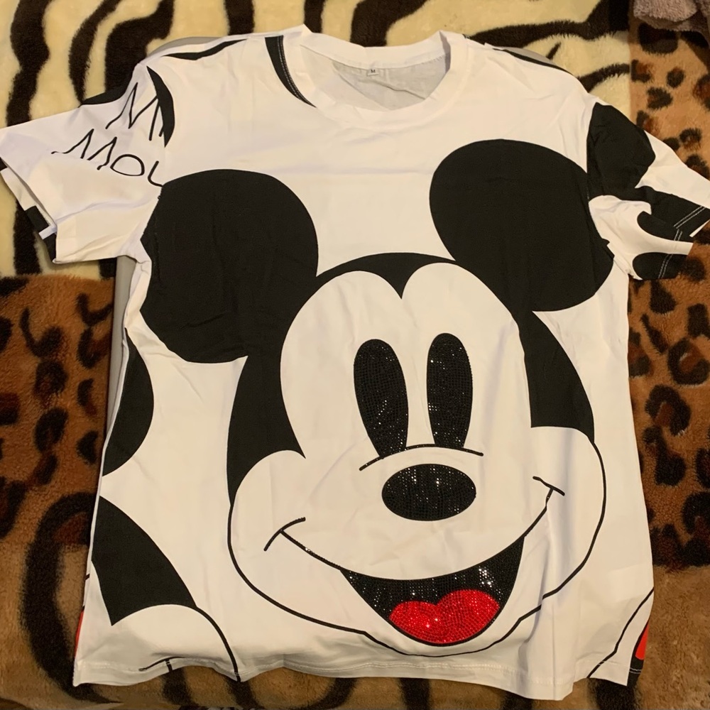Women's Mickey Mouse Tee - Black & White with rhinestones